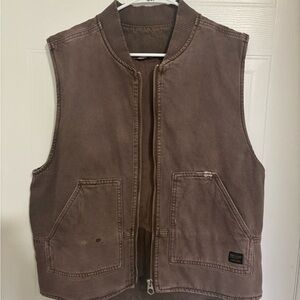 Zara Brown Vintage Canvas Utility Vest with Patch Pockets
